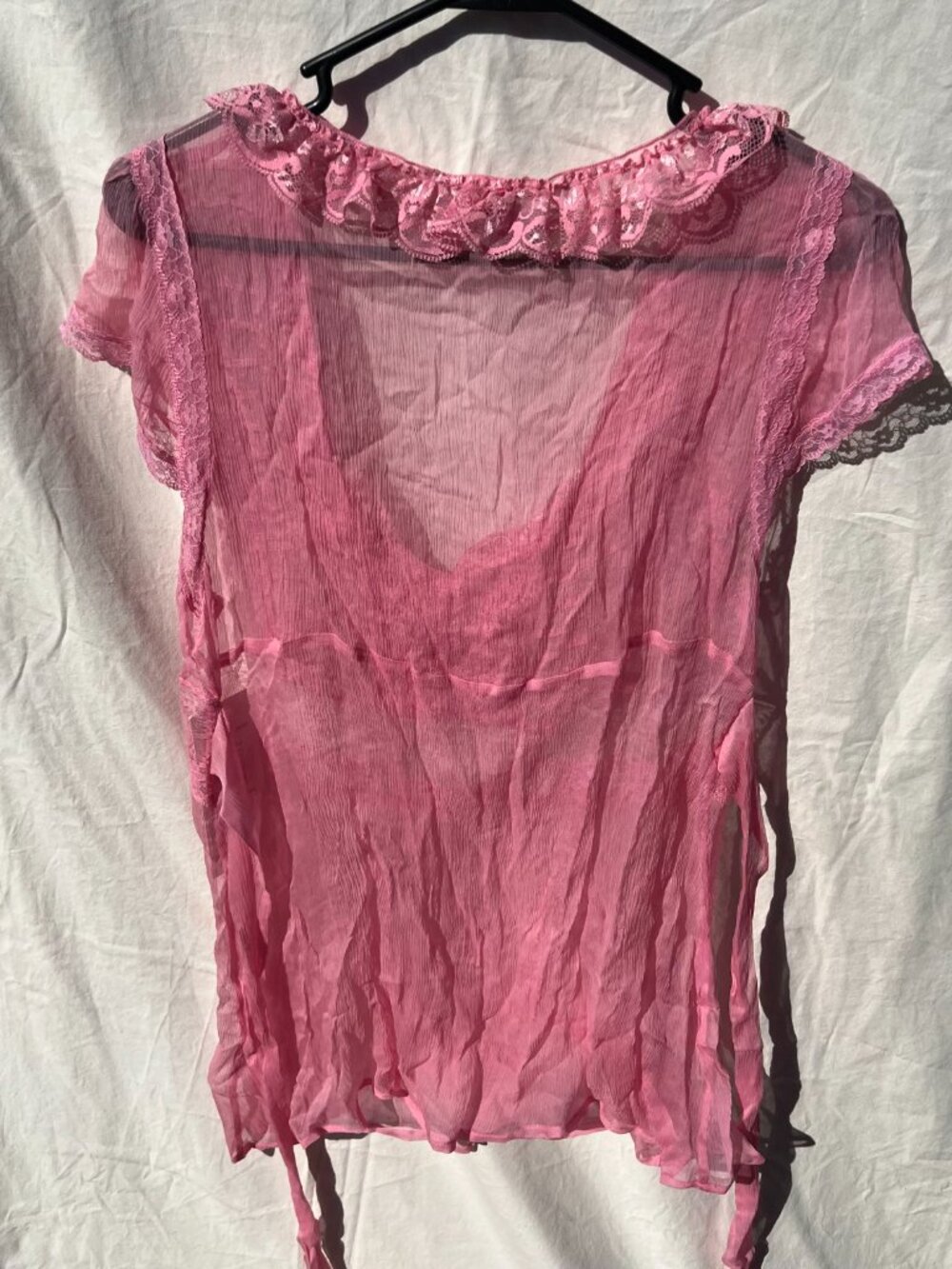 Sunny Leigh Womens Silk Ruffle Baby Doll Tie Top Pink Size L. - Picture 5 of 6